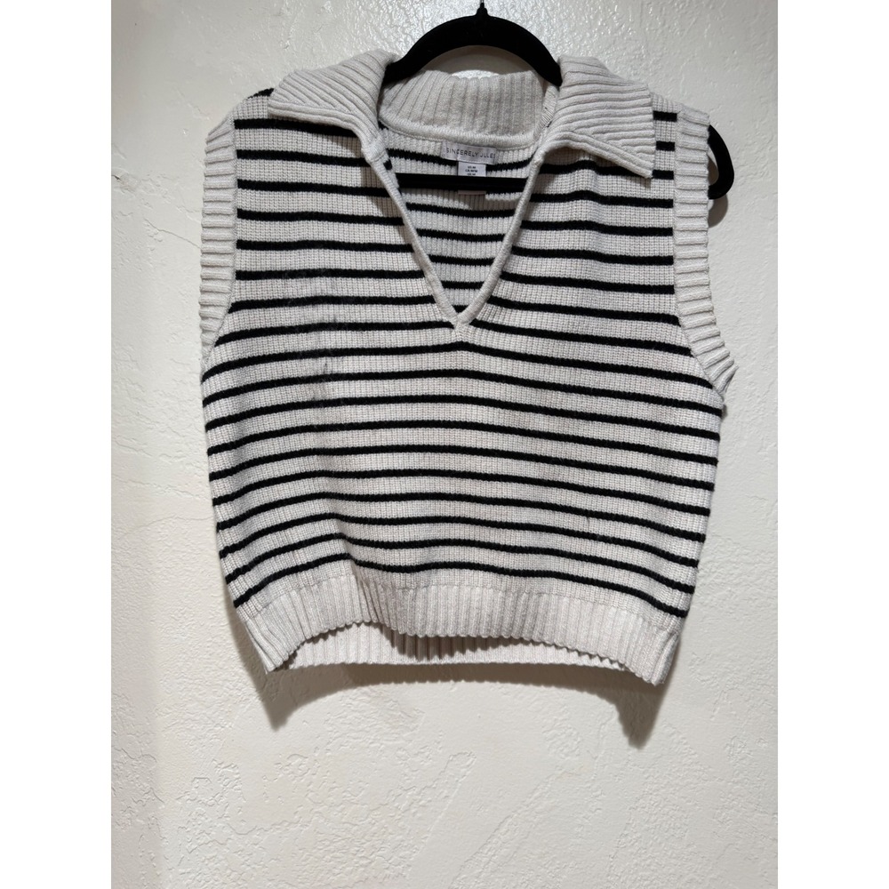 Sincerely Jules Womens Striped Collared Sweater Vest Cream Black ST23083 Medium